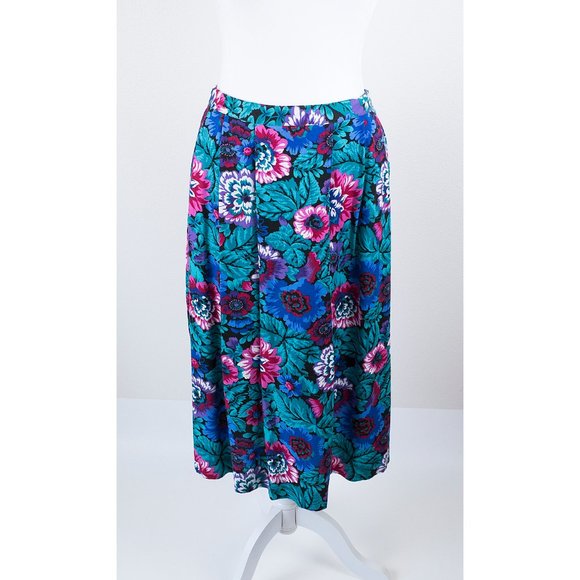 Vintage Floral Printed Pleated Front Midi Skirt 16 - Picture 3 of 6
